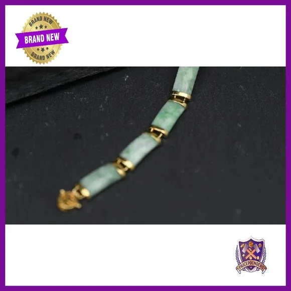 18kt Gold Over Sterling Jade Bracelet 7.5 Inch Figure 8 Clasp